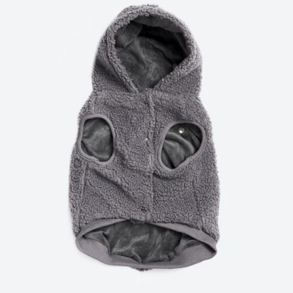 Grey Sherpa Dog Jacket With Hood, "Spark Paws" Brand, Size XL - Picture 3 of 4